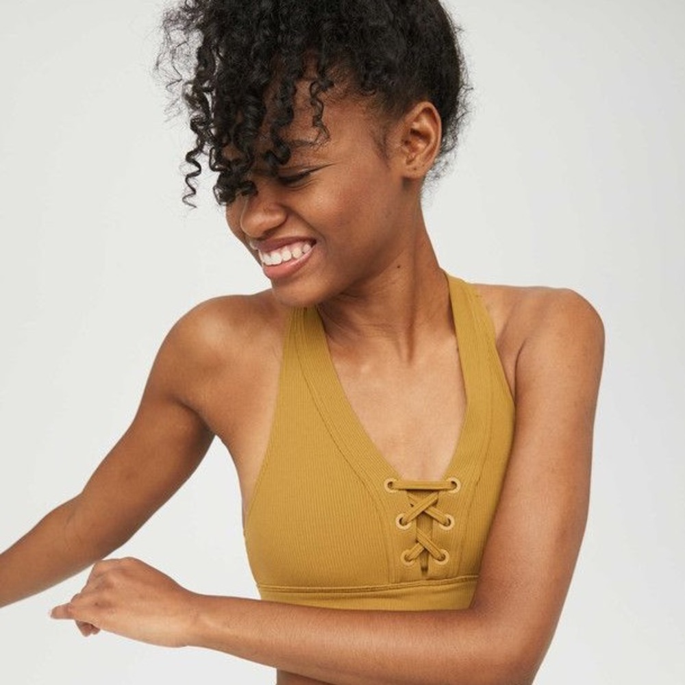 Aerie Offline Ribbed Lace Up Sports Bra 🌼